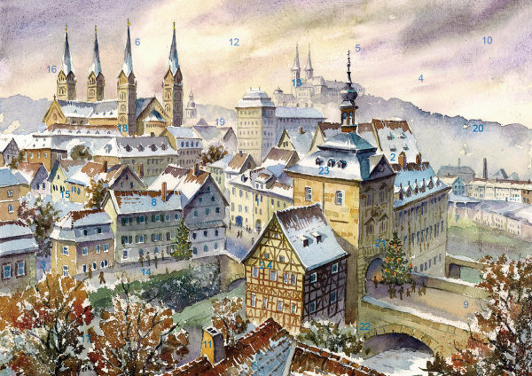 Wand-Adventskalender Bamberg - Weihnachtliche Stimmung über der Altstadt