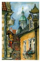 Kunstkarte Coburg - Blick auf Herzog Casimir mit Rathausturm