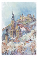 Kunstkarte Coburg - Blick auf St. Morizkirche mit Veste