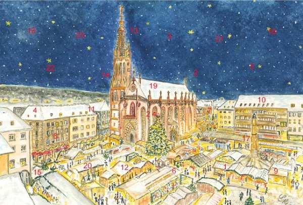 Adventskalender-Grußkarte Würzburg - Frohes Treiben auf dem Weihnachtsmarkt