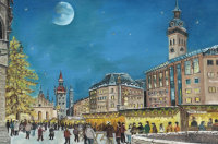 Kunstkarte München - Christkindlmarkt am alten Rathaus