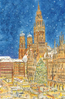 Kunstkarte München - Christkindlmarkt am Marienplatz