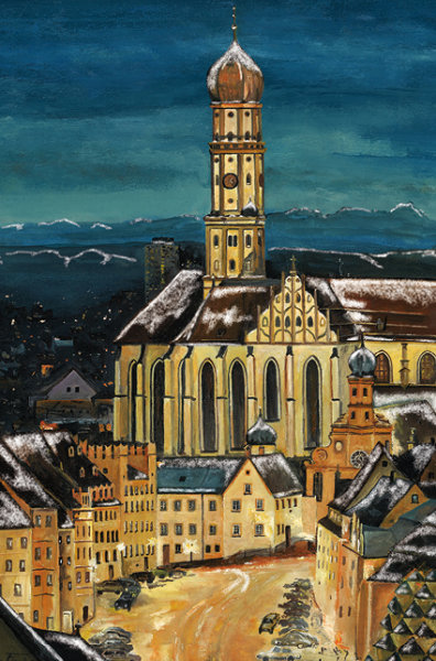Kunstkarte Augsburg - St. Ulrich mit Alpenpanorama