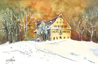 Kunstkarte Coburg - Winterliches Schloss Rosenau
