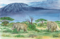 Kunstkarte - Elefanten am Kilimandscharo