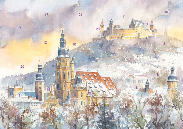 Wand-Adventskalender Coburg - Morizkirche mit Veste ohne Glitzer