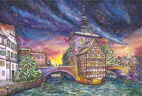 Adventskalender-Grußkarte Bamberg - Adventszeit am Alten Rathaus ohne Glitzer