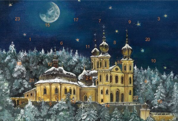 Adventskalender-Grußkarte Würzburg - Käppele auf dem Nikolausberg ohne Glitzer