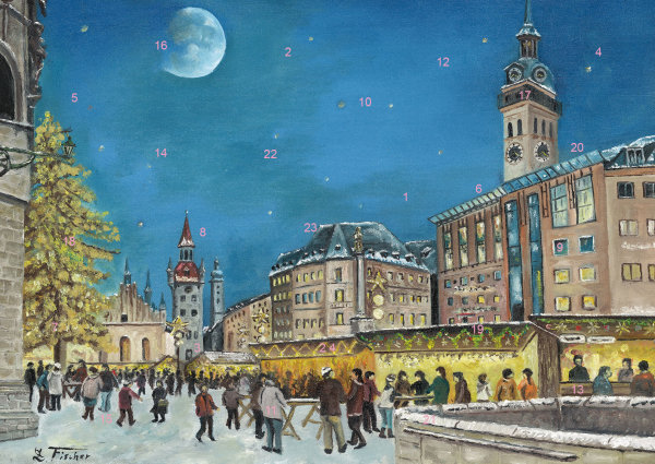 Wand-Adventskalender München - Christkindlmarkt am alten Rathaus mit Glitzer