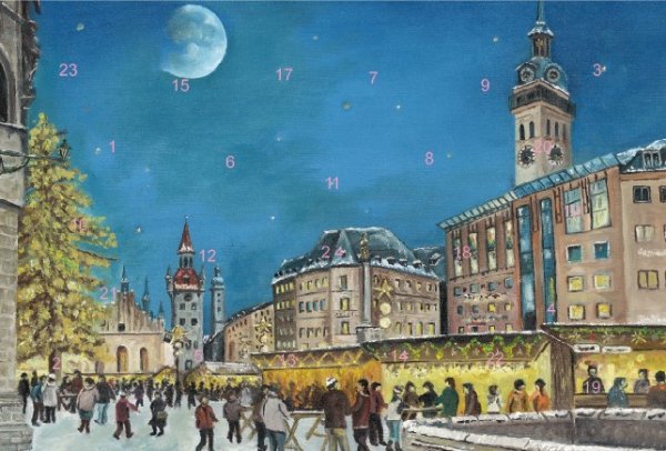 Adventskalender-Grußkarte München - Christkindlmarkt am alten Rathaus ohne Glitzer