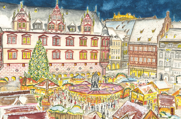 Kunstkarte Coburg - Frohes Treiben auf dem Weihnachtsmarkt ohne Glitzer