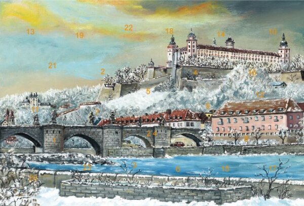 Adventskalender-Grußkarte Würzburg - Alte Mainbrücke mit Festung Marienberg ohne Glitzer
