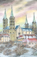 Kunstkarte Bamberg - Bamberger Dom im Winter (Seitenansicht)