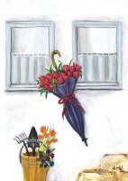Kunstpostkarte - Der Tulpenschirm