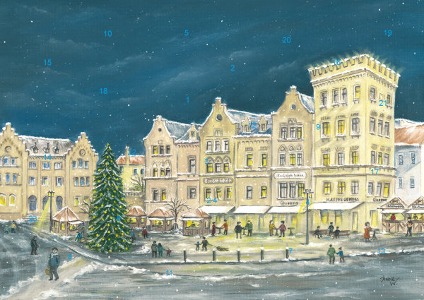 Wand-Adventskalender Coburg - Romantischer Albertsplatz mit Glitzer