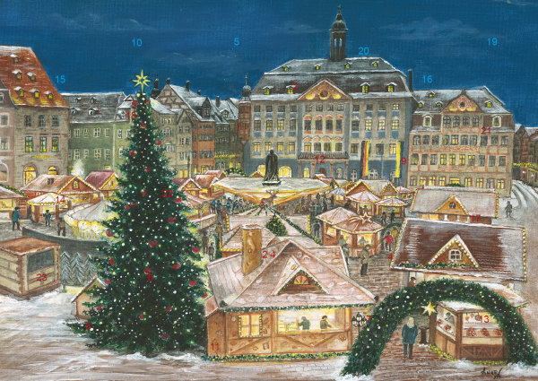Wand-Adventskalender Coburg - Romantischer Weihnachtsmarkt mit Glitzer